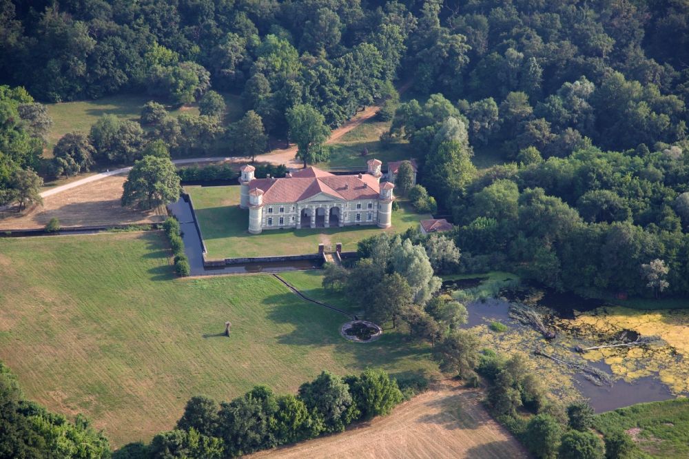 Marmirolo from above - Building and castle park systems of water castle Palazzina Gonzaghesca di Bosco Fontana in Marmirolo in Lobardy, Italy