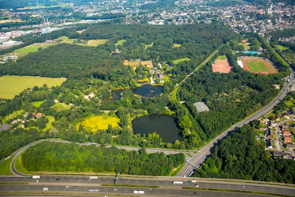 Gladbeck from above - Building and castle park systems of water castle Wittringen in Gladbeck in the state North Rhine-Westphalia