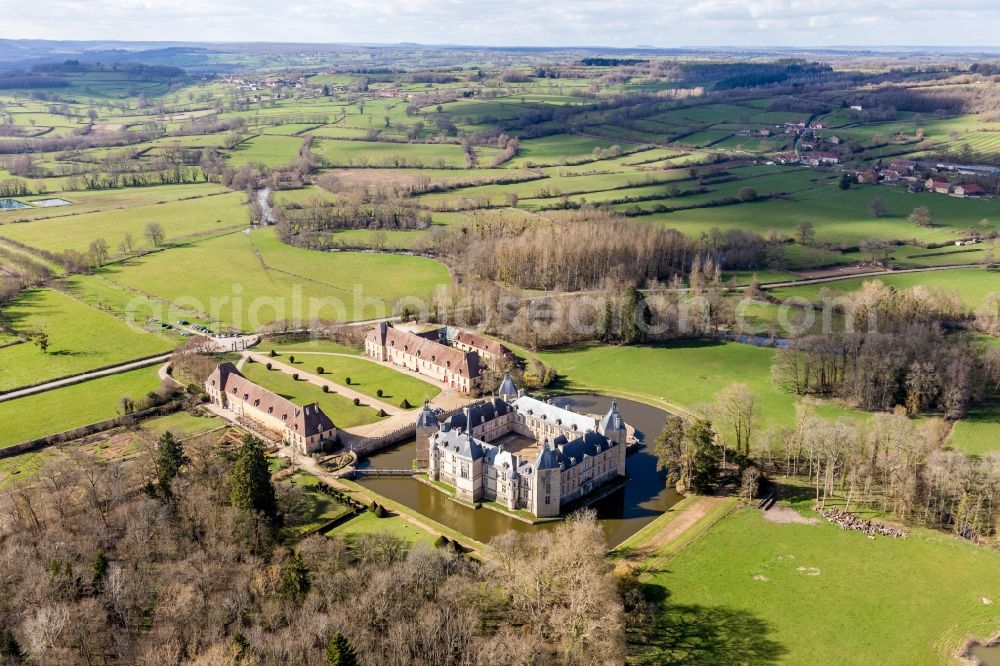 Sully from above - Building and castle park systems of water castle Sully in Sully in Bourgogne-Franche-Comte, France
