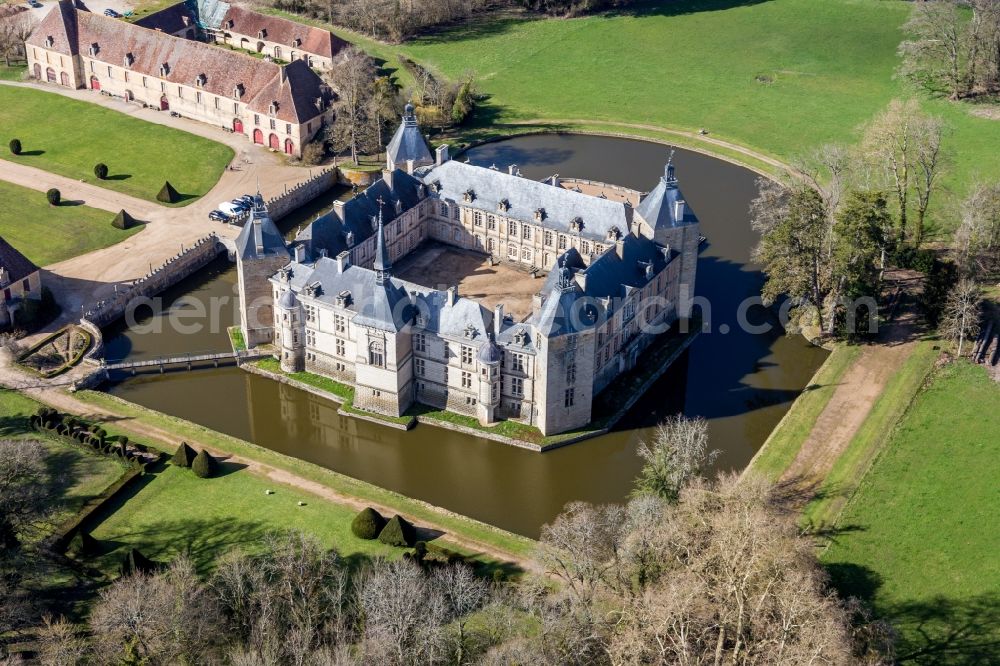 Sully from the bird's eye view: Building and castle park systems of water castle Sully in Sully in Bourgogne-Franche-Comte, France