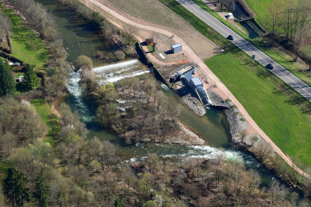 Aerial photograph Maulburg - Hydroelectric power plant at the river Wiese in Maulburg in the state Baden-Wurttemberg, Germany