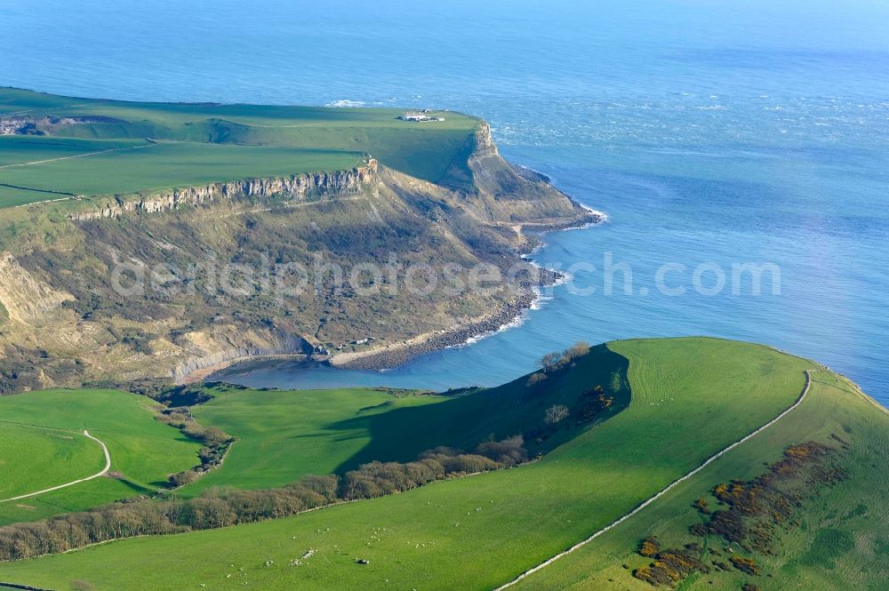 Worth Matravers from above - Water surface at the bay along the sea coast of English Channel Chapman's Pool in Worth Matravers in England, United Kingdom