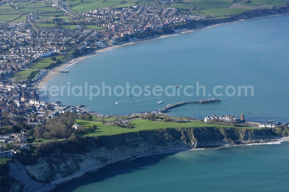 Aerial photograph Swanage - Water surface at the bay along the sea coast of English Channel in Swanage in England, United Kingdom