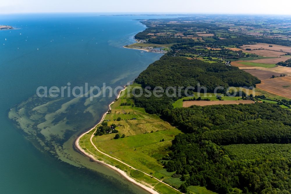 Langballig from the bird's eye view: Water surface at the seaside in the Flensburger Foerde in the district Langballigholz in Langballig in the state Schleswig-Holstein, Germany