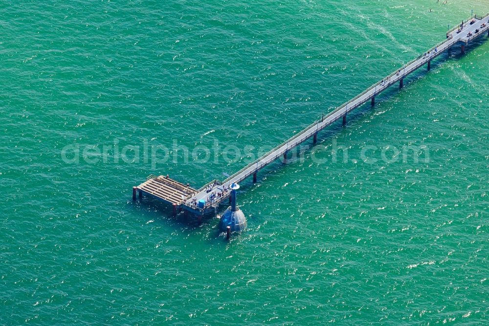 Zingst from above - Water surface at the seaside bridge in Zingst in the state Mecklenburg - Western Pomerania, Germany