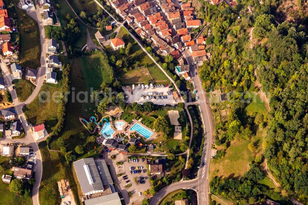 Oppenau from the bird's eye view: Waterslide on Swimming pool of the Oppenau Schwarzwald in Oppenau in the state Baden-Wurttemberg, Germany