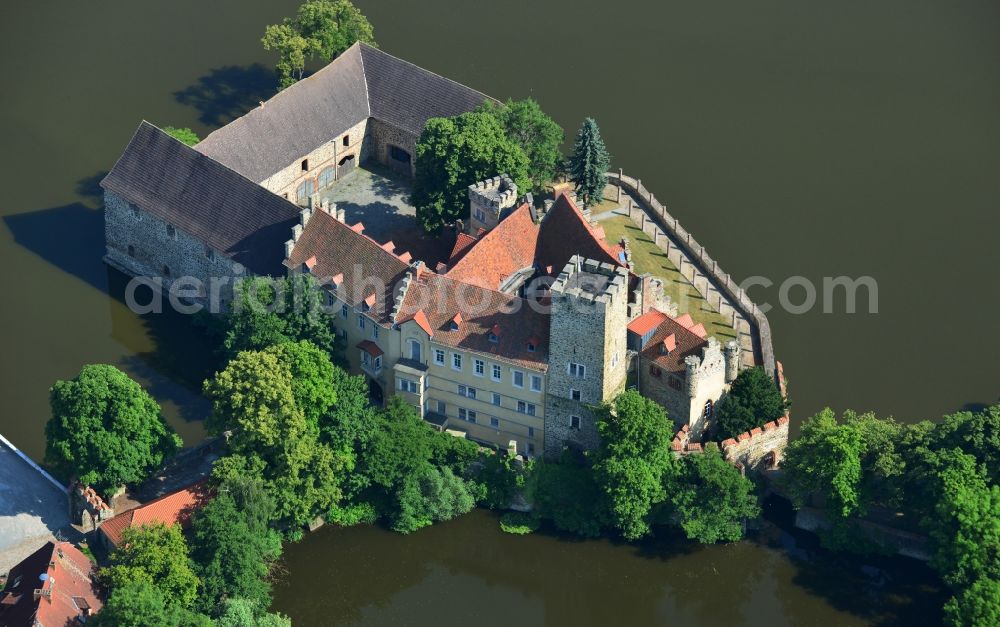 Aerial image Flechtingen - Water Castle Flechtingen on the shore of Castle Lake in the center of Flechtingen in Saxony-Anhalt