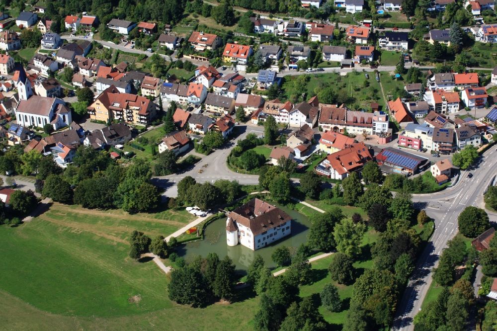 Aerial image Inzlingen - The moated castle Inzlingen in Baden-Wuerttemberg. The moated castle is home for the town hall, a restaurant, meeting rooms and a ballroom