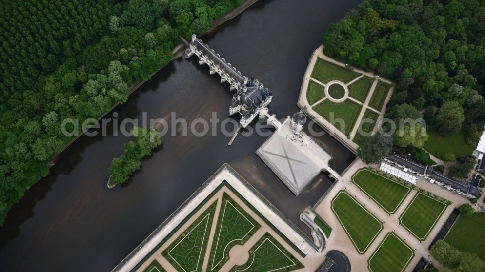 Chenonceaux from the bird's eye view: The Chateau de Chenonceau is a surge in the French resort of Chenonceaux in the Indre-et-Loire region Centre