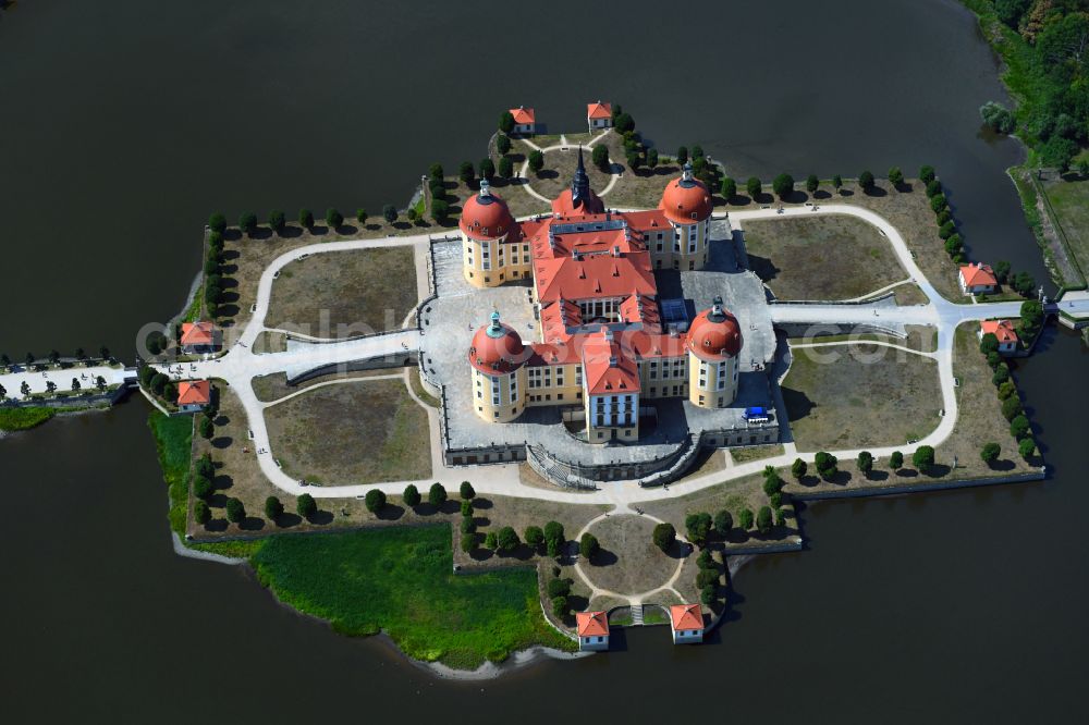 Aerial image Moritzburg - Building and castle park systems of water- and huntig-castle on street Schlossallee in Moritzburg in the state Saxony, Germany