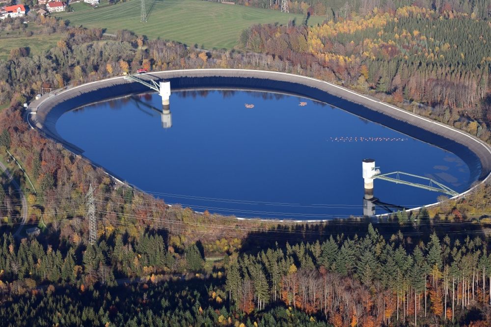 Rickenbach from above - Water reservoir and retention basin Eggbergbecken in the district Egg in Rickenbach in the state Baden-Wurttemberg, Germany