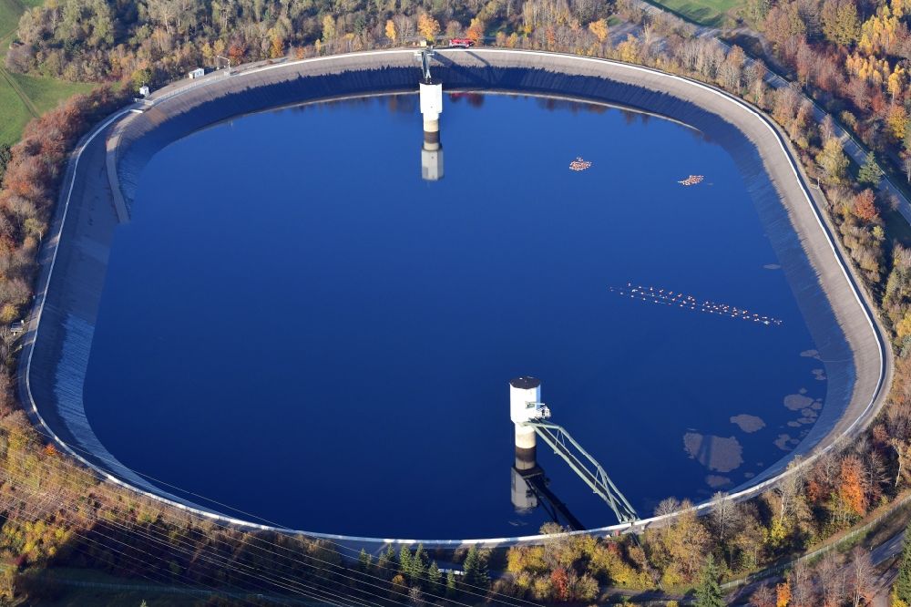 Rickenbach from the bird's eye view: Water reservoir and retention basin Eggbergbecken in the district Egg in Rickenbach in the state Baden-Wurttemberg, Germany