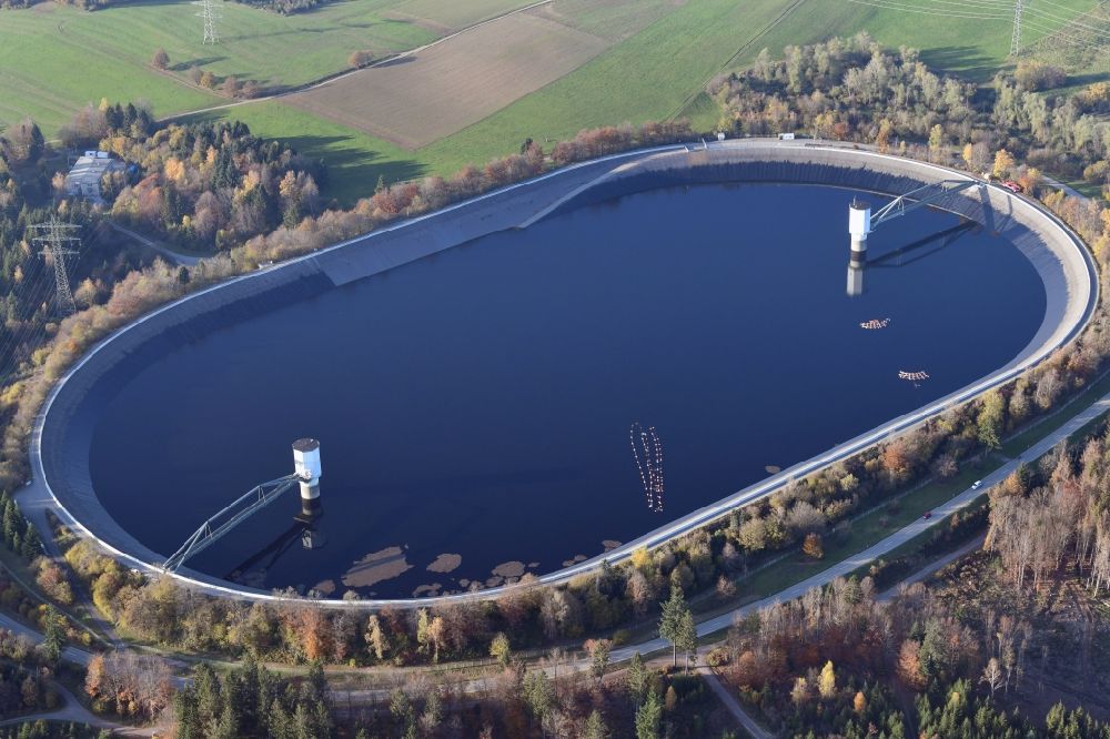 Aerial image Rickenbach - Water reservoir and retention basin Eggbergbecken in the district Egg in Rickenbach in the state Baden-Wurttemberg, Germany