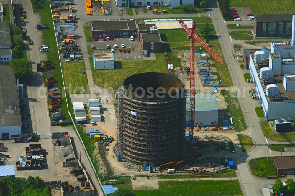 Aerial photograph Rostock - Construction site for the new construction of the retention basin and water storage as heat storage in Rostock in the state Mecklenburg - Western Pomerania, Germany
