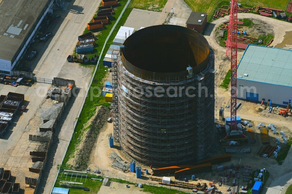 Rostock from the bird's eye view: Construction site for the new construction of the retention basin and water storage as heat storage in Rostock in the state Mecklenburg - Western Pomerania, Germany