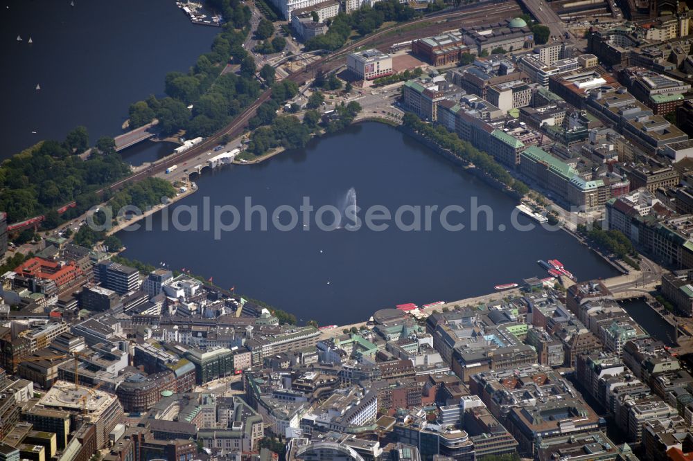 Aerial image Hamburg - Water - fountain on Binnenalster in Hamburg in Germany