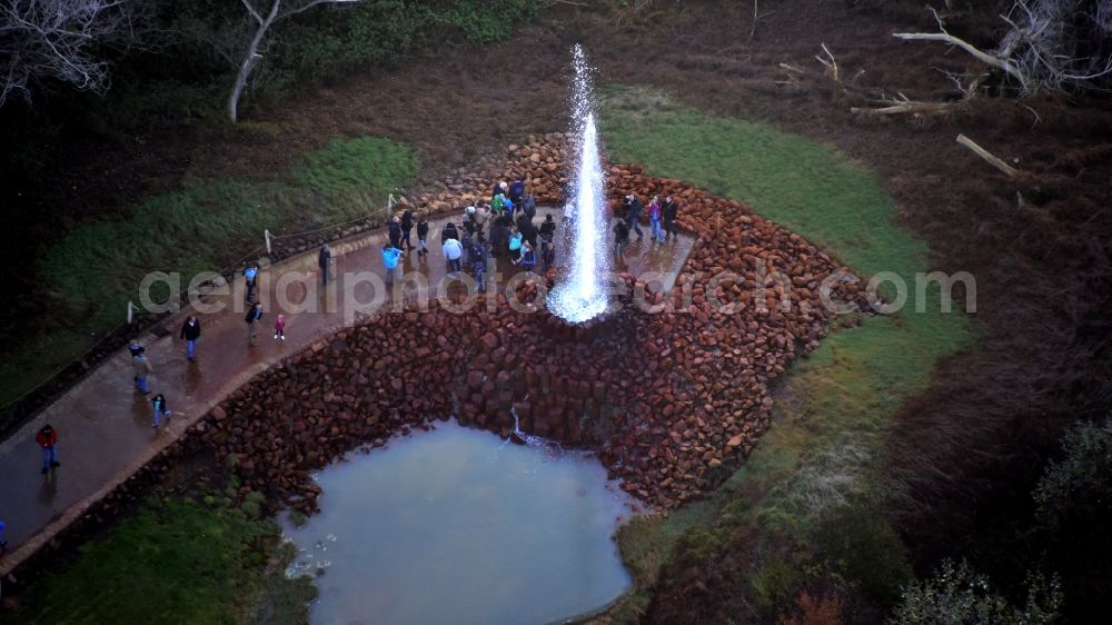 Aerial photograph Andernach - Water - fountain in the Geysir of Namedyer Werth in Andernach in the state Rhineland-Palatinate, Germany