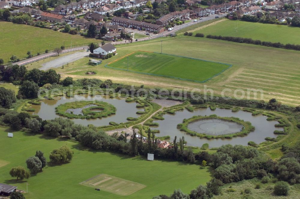 Aerial photograph London - View of the water features on the grounds of the Roding Lane Cemetery in the district of Woodford of London in the county of Greater London in the UK