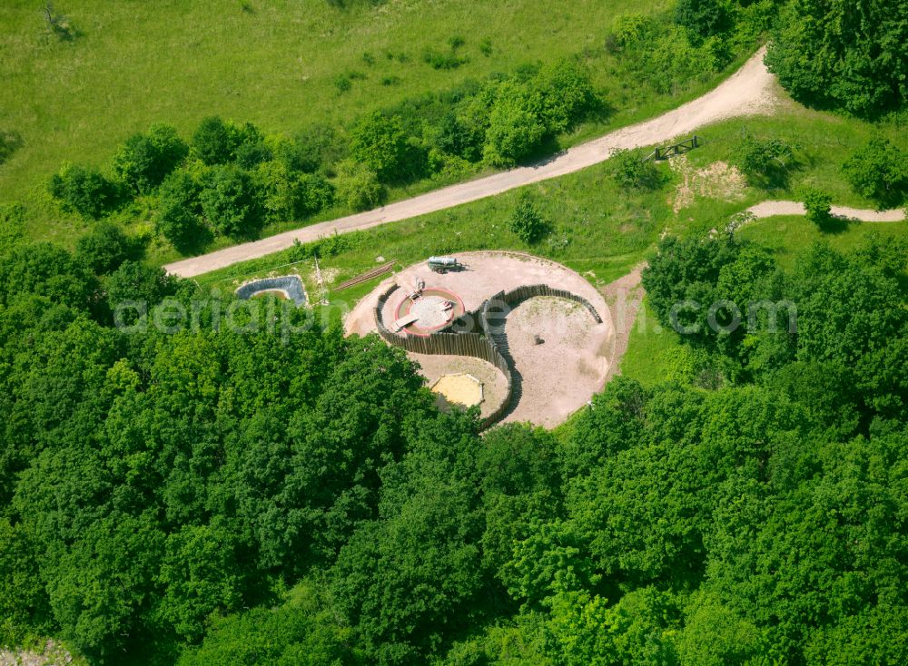 Aerial image Steinbach am Donnersberg - Playground in Keltengarten in Steinbach am Donnersberg in the state Rhineland-Palatinate, Germany