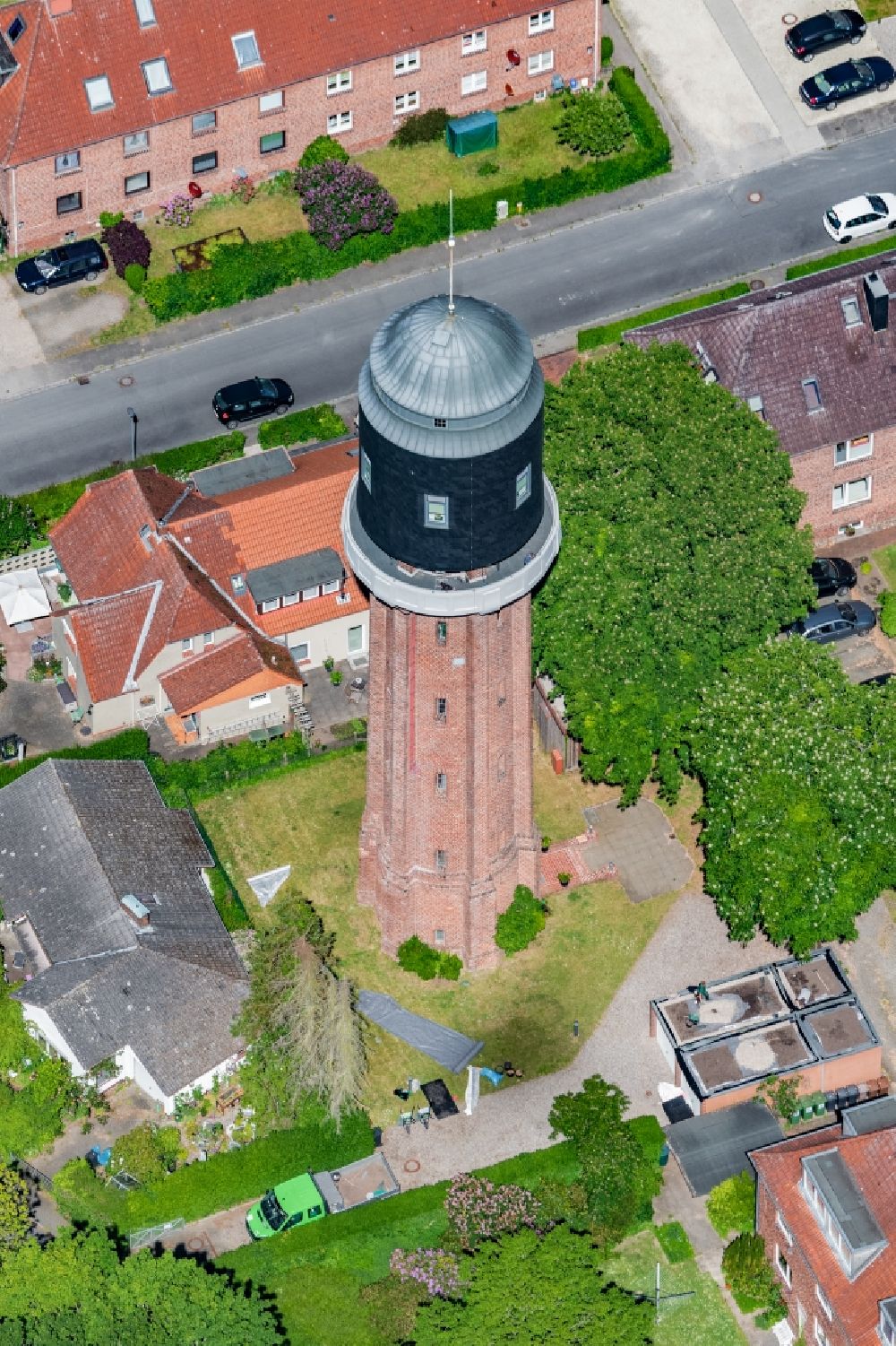 Plön from above - Water tower in Ploen in the Holsteinische Schweiz in the state Schleswig-Holstein, Germany