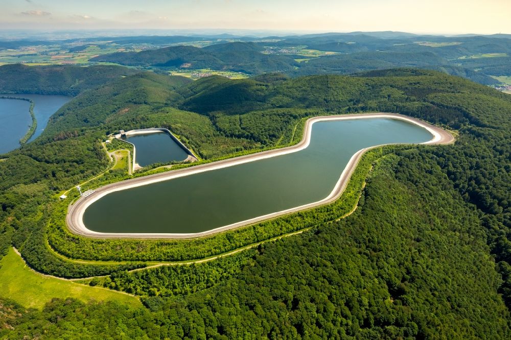 Aerial image Edertal - Structure of the waterworks with high storage facility in Edertal in the state Hesse, Germany