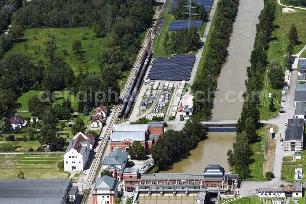 Aerial photograph Gersthofen - Structure and dams of the waterworks and hydroelectric power plant in Gersthofen in the state Bavaria, Germany