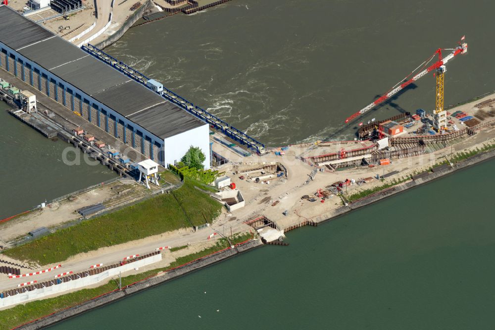 Aerial image Rhinau - Structure and dams of the waterworks and hydroelectric power plant on Rhine on street Route sans nom in Rhinau in Grand Est, France