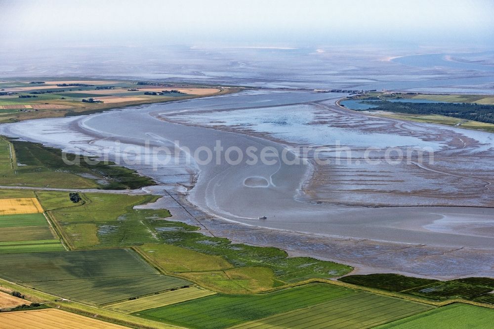 Aerial image Karolinenkoog - Riparian areas with mudflats along the course of the river of Eider in Karolinenkoog in the state Schleswig-Holstein, Germany