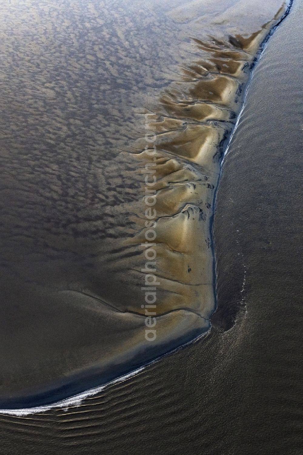 Aerial image Otterndorf - Formation of tidal creeks on the bank areas with mud flats along the river of the River Elbe in Otterndorf in the state Lower Saxony, Germany