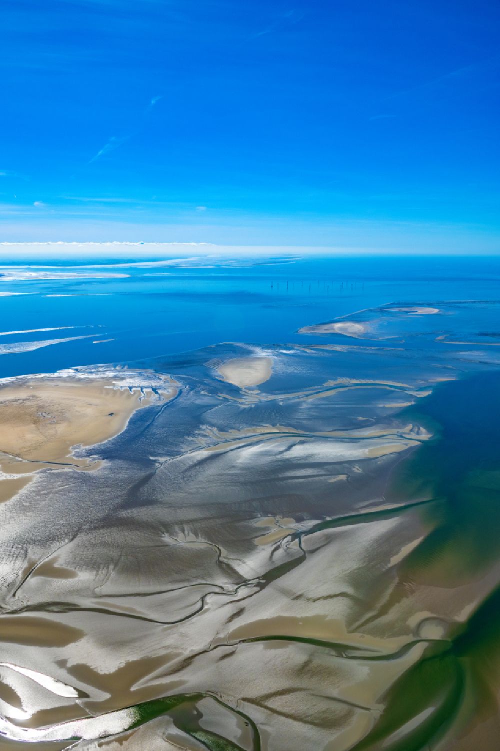 Butjadingen from the bird's eye view: Wadden Sea of North Sea Coast in Butjadingen in the state Lower Saxony, Germany