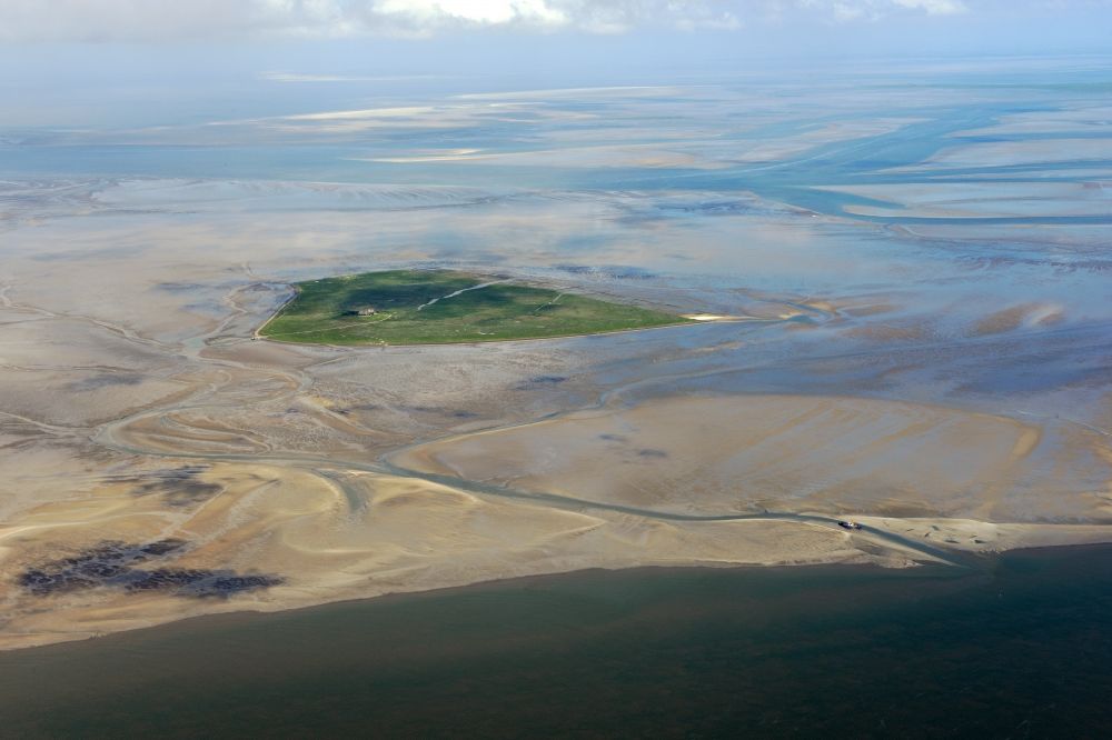 Aerial image Hooge - Wadden Sea of North Sea Coast Hallig Norderoog in Hooge in the state Schleswig-Holstein