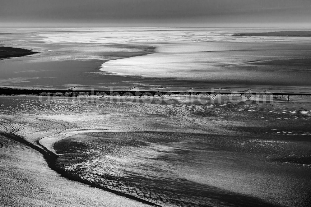 Aerial photograph Rickelsbüll - Wadden Sea of North Sea Coast on Hindenburgdamm in Rickelsbuell in the state Schleswig-Holstein, Germany