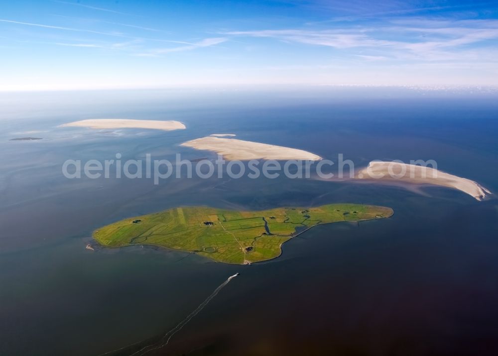 Hooge from the bird's eye view: Wadden Sea of North Sea Coast in Hooge in the state Schleswig-Holstein, Germany