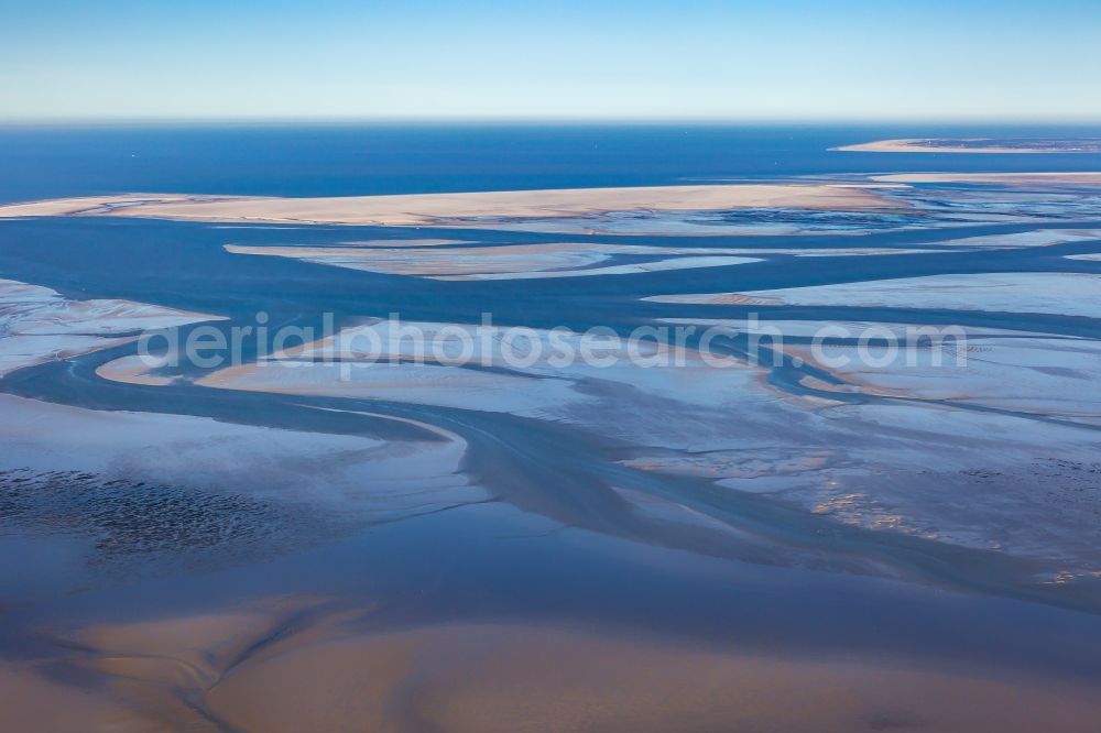 Nebel from above - Wadden Sea of North Sea Coast in Nebel in the state Schleswig-Holstein, Germany