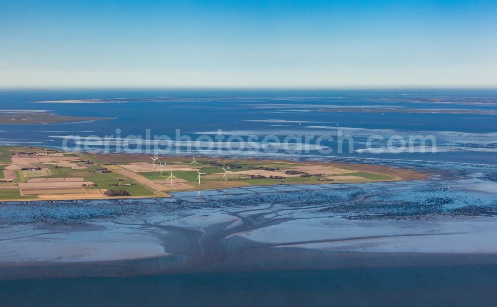 Pellworm from the bird's eye view: Wadden Sea of North Sea Coast in Pellworm in the state Schleswig-Holstein, Germany
