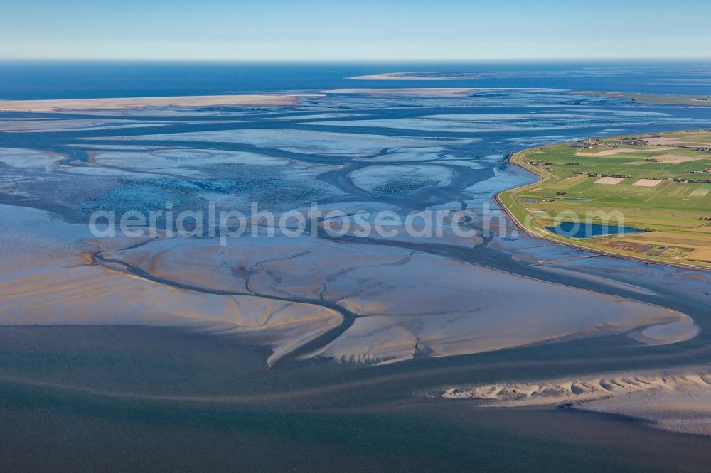 Aerial image Pellworm - Wadden Sea of North Sea Coast in Pellworm in the state Schleswig-Holstein, Germany