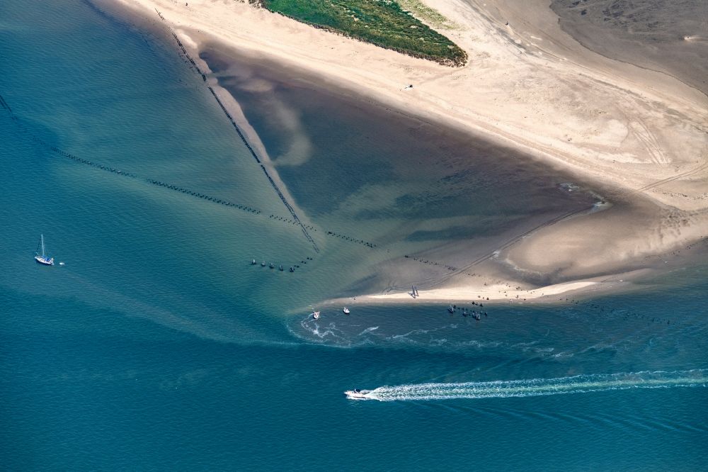Aerial image Wangerooge - Wadden Sea of a??a??the North Sea coast with sailing boats in front of Wangerooge in the former old port in the state Lower Saxony, Germany
