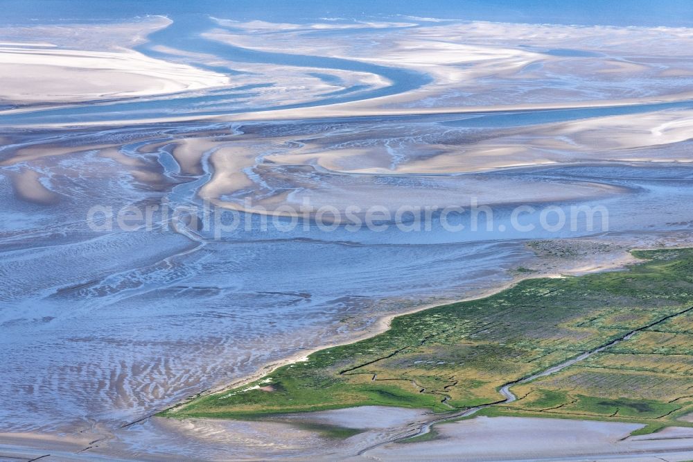Westerhever from the bird's eye view: Wadden Sea of North Sea Coast in Westerhever in the state Schleswig-Holstein, Germany