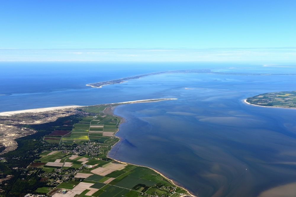 Norddorf from above - Wadden Sea of North Sea Coast in between the nothern tip of Amrum and the island Foehr in the state Schleswig-Holstein