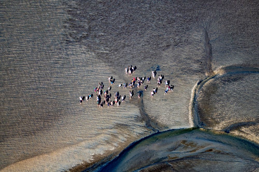 Aerial image Norderney - A group hiking on the Wadden Sea in front of Norderney in the state of Lower Saxony, Germany