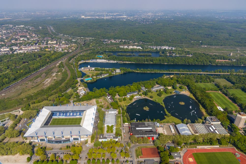 Duisburg from above - Wedau Sports Park with the MSV-Arena in the district Neudorf-Sued in Duisburg at Ruhrgebiet in North Rhine-Westphalia