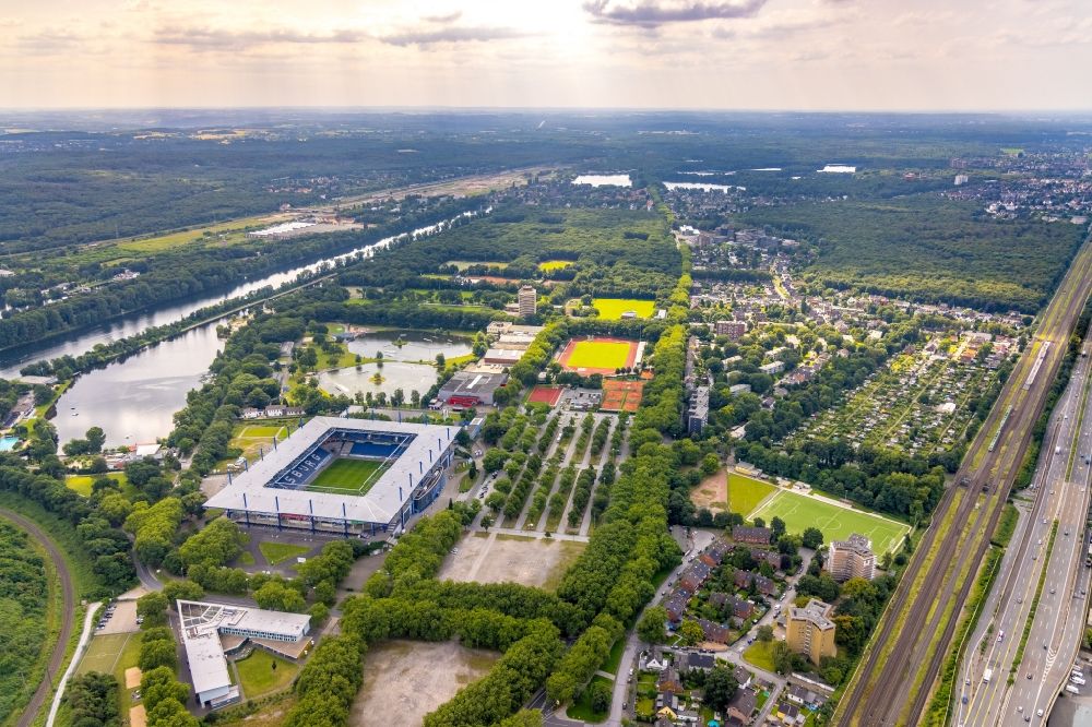 Duisburg from above - Wedau Sports Park with the MSV-Arena (formerly Wedaustadion) in Duisburg at Ruhrgebiet in North Rhine-Westphalia