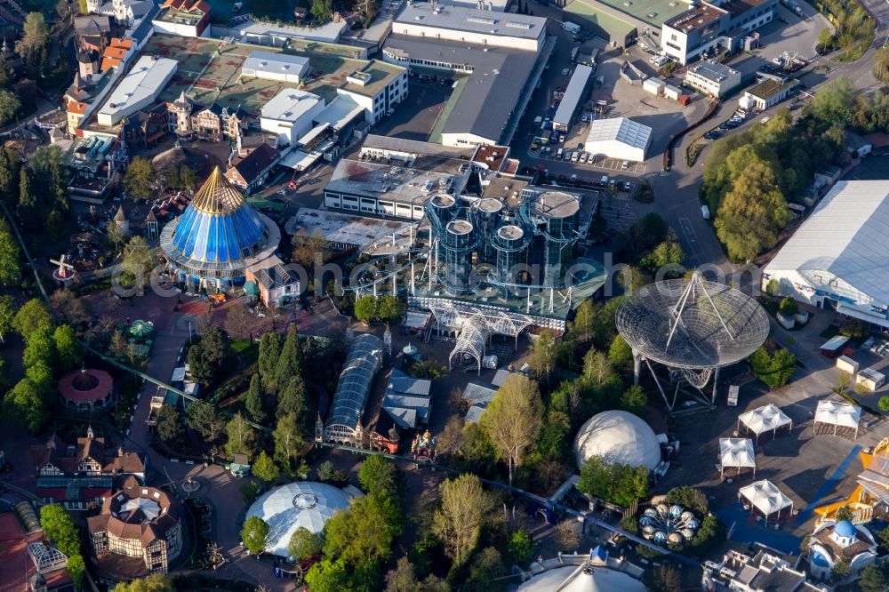 Aerial photograph Rust - Euro-Mir at the locked down Leisure-Park Europa Park in Rust in the state Baden-Wuerttemberg, Germany