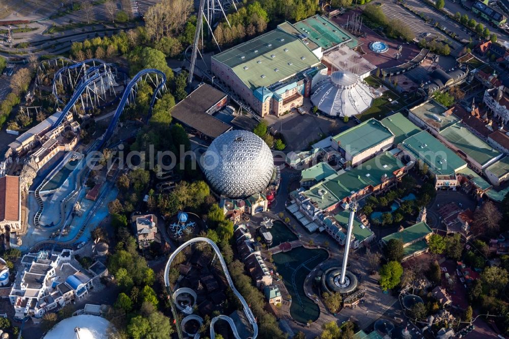Rust from above - Eurosat CanCan Coaster in the locked down Leisure-Park Europa Park in Rust in the state Baden-Wuerttemberg, Germany