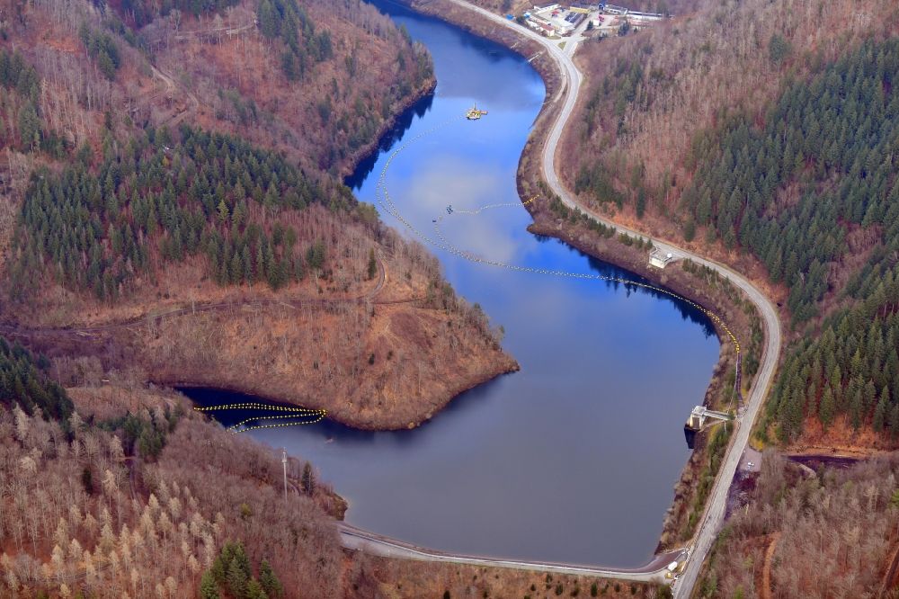 Aerial image Wehr - Impoundment and shore areas at the lake Wehratal-Staubecken in Wehr in the state Baden-Wuerttemberg, Germany