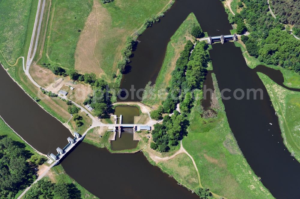 Quitzöbel from the bird's eye view: Weirgroup Quitzoebel between the Elbe and Havel river in the state Brandenburg / Saxony-Anhalt