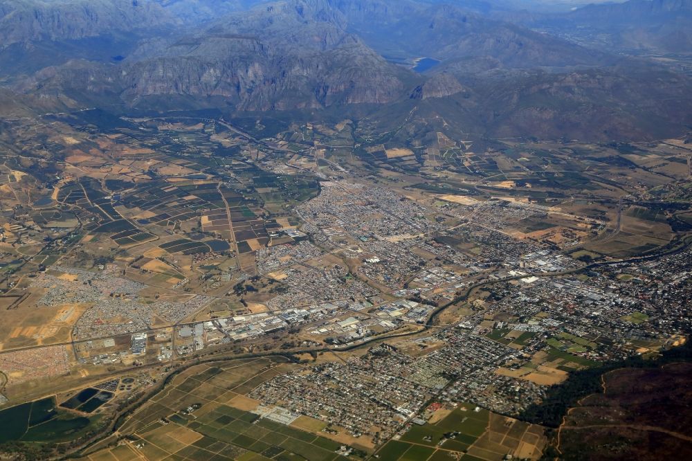 Paarl from above - Agricultural landscape in the vineyard area in Paarl, in the district Cape Winelands in Romansrivier in Western Cape, South Africa