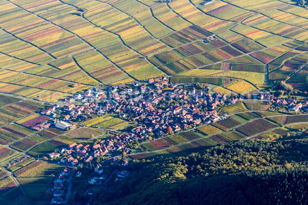 Aerial photograph Weyher in der Pfalz - Fields of wine cultivation landscape Palatinate wine street in Weyher in der Pfalz in the state Rhineland-Palatinate, Germany