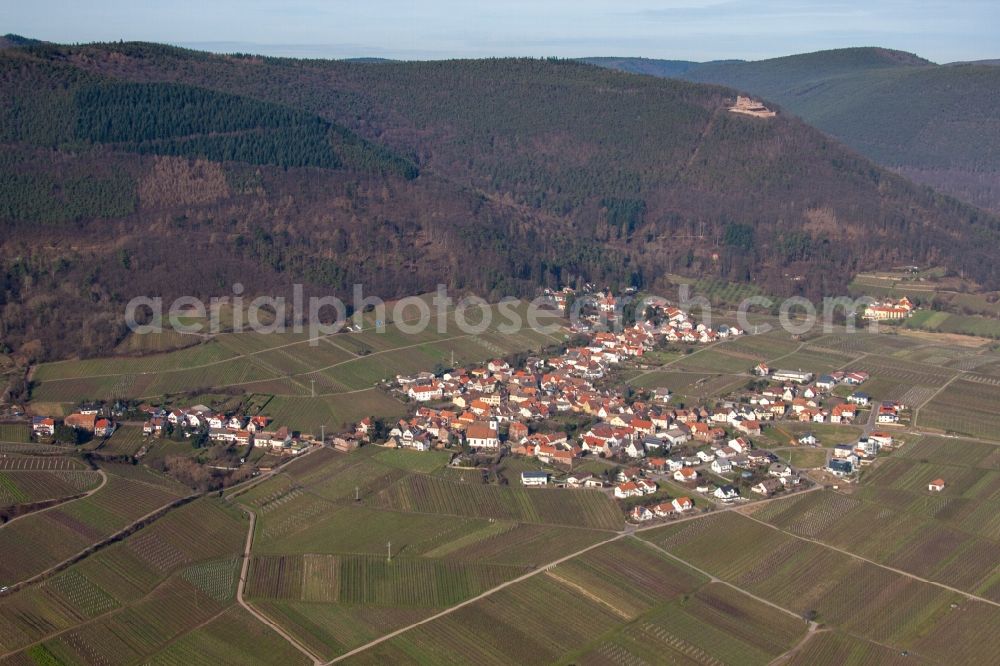 Aerial image Weyher in der Pfalz - Fields of wine cultivation landscape Palatinate wine street in Weyher in der Pfalz in the state Rhineland-Palatinate, Germany
