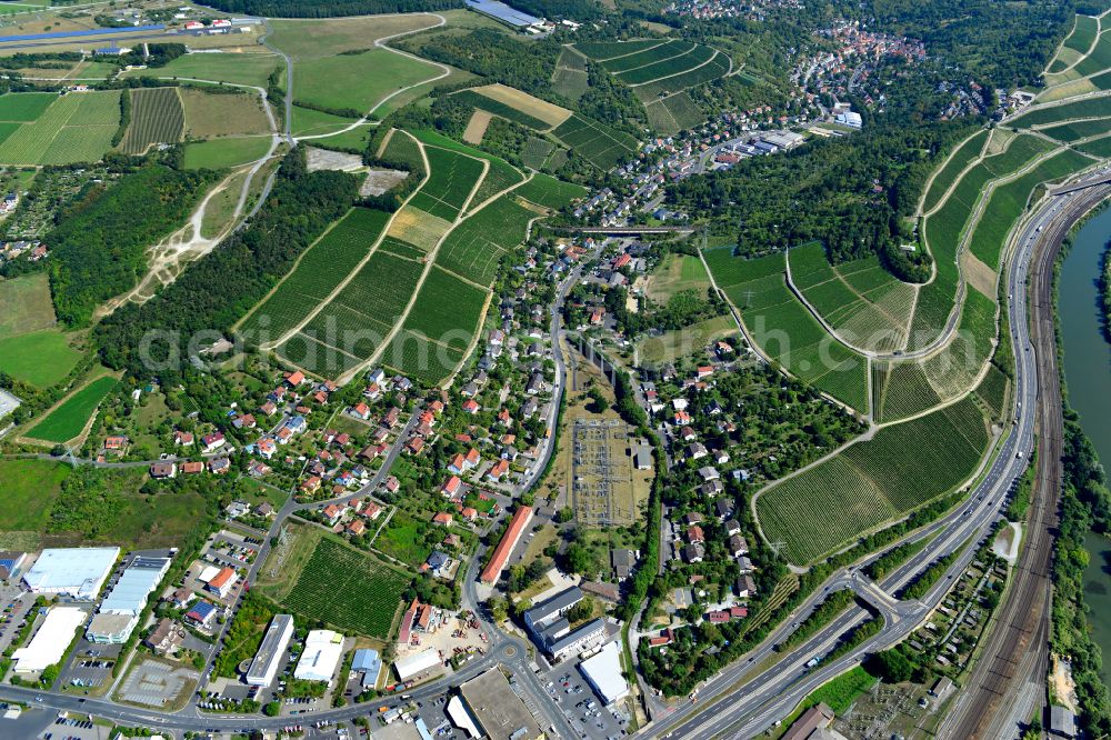 Aerial image Dürrbachau - Fields of wine cultivation landscape in Dürrbachau in the state Bavaria, Germany